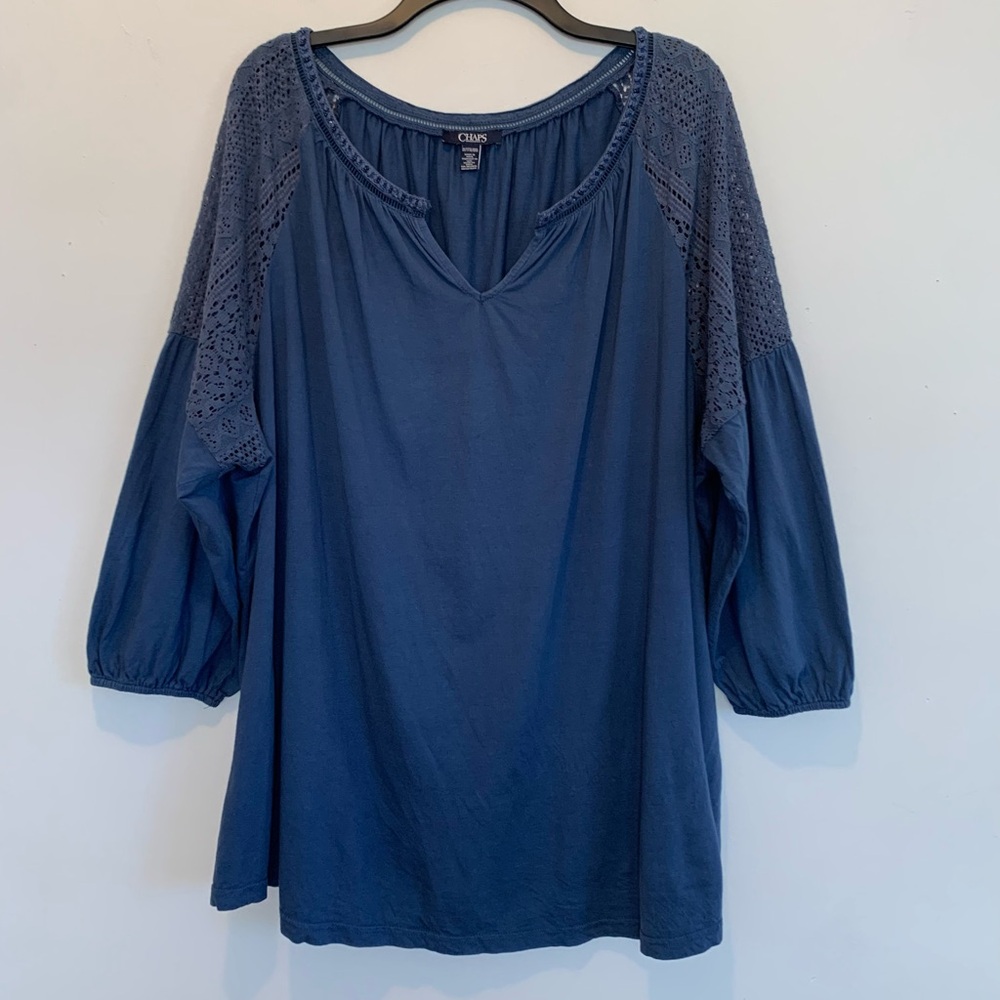 Chaps Crochet Western Split Neck Tunic Top